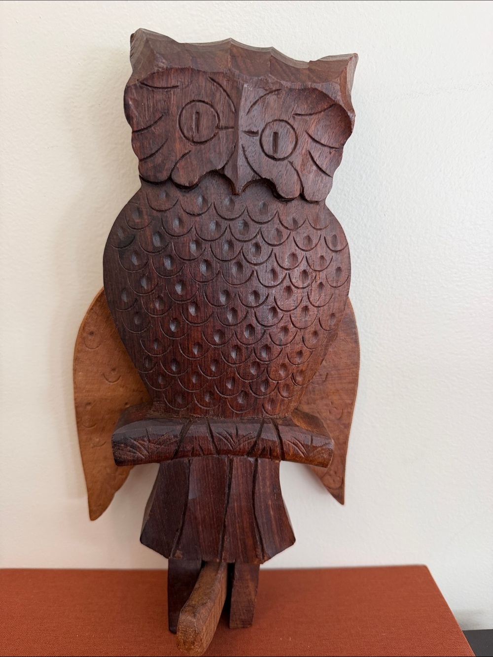 Vintage Carved Wood Owl Hook Moving Wings Folk Art Vintage Primitive Wall Decor.